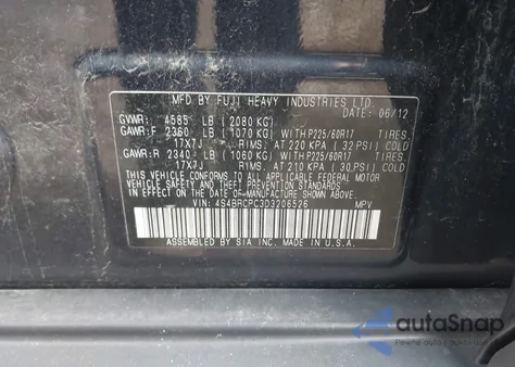 2013 Subaru Outback 2.5I Limited z USA, uszkodzony, nr VIN 4S4BRCPC3D3206526